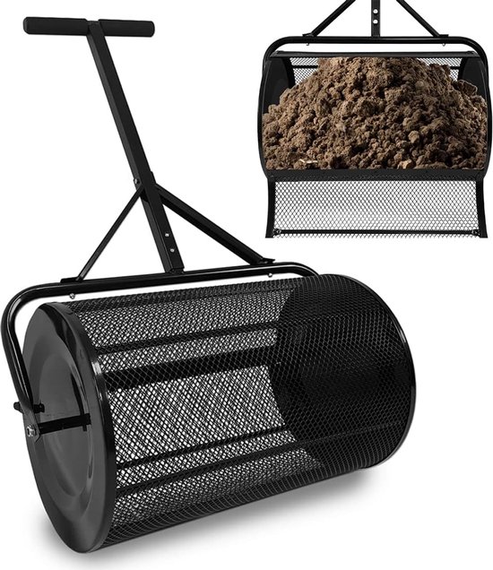 NAIZY Compoststrooier 40x65x110cm Strooier Vulbaar 81L Gazonstrooier van staal Gazonmeststofstrooier Compoststrooier met sponzen Handvat Multifunctionele zaadstrooier, voor compost, meststof, zaad