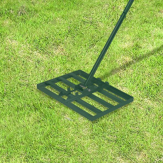 NAIZY Gazonhark Metalen gazonnivellerende hark met verstelbare handgreep Oppervlaktenivellerend gazonduwer Nivellerende hark Gazongereedschap voor golftuin Grasoppervlak 25x50cm, groen van Merkloos	