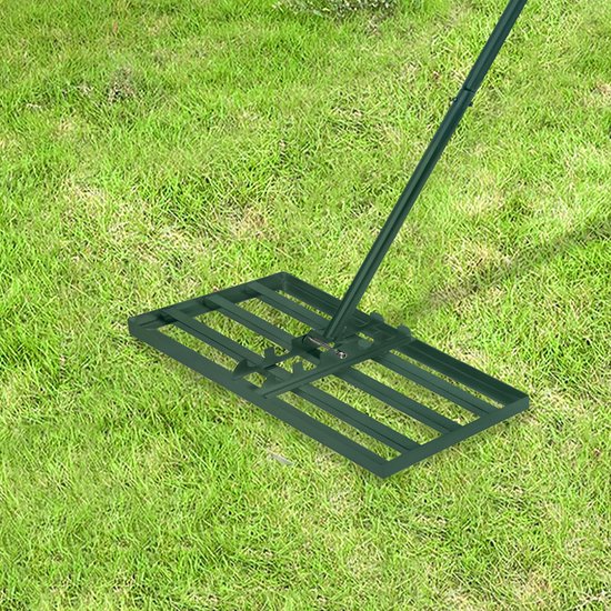 NAIZY Gazonhark Metalen gazonnivellerende hark met verstelbare handgreep Oppervlaktenivellerend gazonduwer Nivellerende hark Gazongereedschap voor golftuin Grasoppervlak 25x75cm, groen van NAIZY
