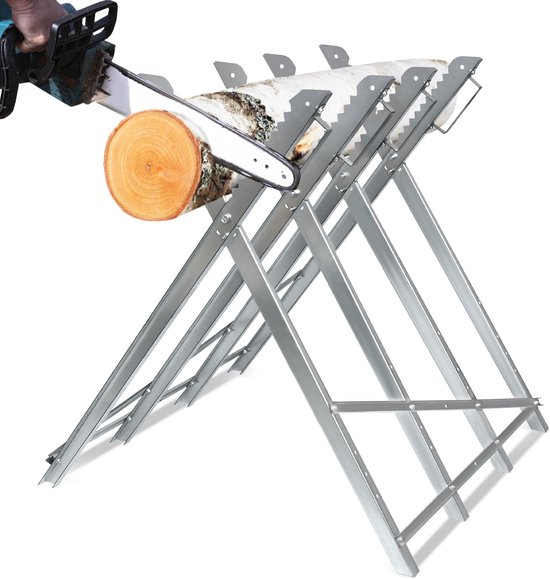 NAIZY Zaagbok Opvouwbare houten zaagbok Zaagframe Zaaghulp Kettingzaagbok Gegalvaniseerd voor kettingzagen Handzagen 82x80,5x79 cm - Zilver van NAIZY
