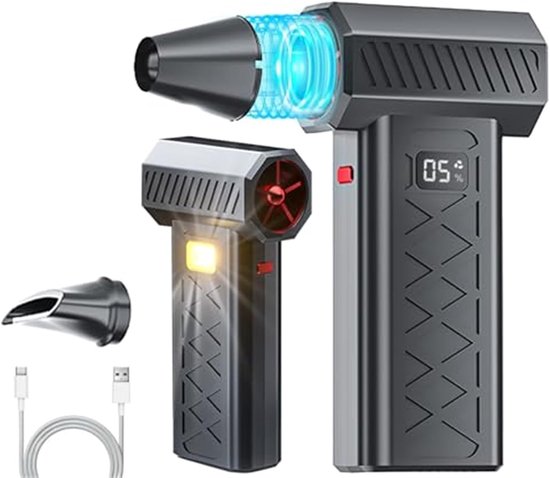 Namajunas - Air duster - Mini Bladblazer - 130.000 RPM - Perslucht - Blazen En Zuigen - 6 standen - 3 Opzetstukken - Met LED - Computer schoonmaakartikelen - Te gebruiken voor het verwijderen van bladeren, sneeuw en tijdens het kamperen - Zwart van Namajunas