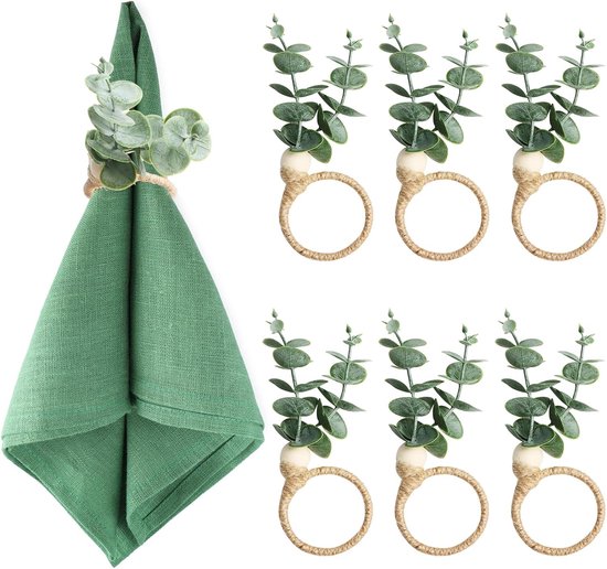 Napkin Rings 6 Pcs Eucalyptus Napkin Rings Rustic Napkin Rings Farm Style Boho Napkin Holder Wooden Beads for Thanksgiving Easter Christmas Wedding Table Decoration van Merkloos	