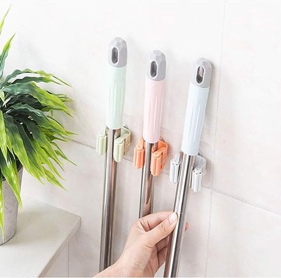 Narimano®Bezemhouder voor aan de muur, zelfklevend, wandhouder, bezemhouder zonder boren, mop, bezemhouder, organizer, bezemhouder om te plakken, zelfklevende bezem van Narimano