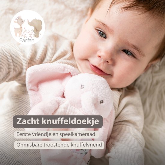Nattou FanFan Baby Knuffeldoekje - 25 x 20 cm - Doudou Olifant - Baby Cadeau - Roze van N\A