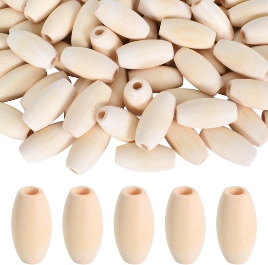 Natuurlijke Houten Kralen - Ovalen Spacer Kralen - Grote Houten Ballen met Gat - Houten Kralen voor Rijgen - DIY Decoraties en Sieraden (20x10mm) van Merkloos	