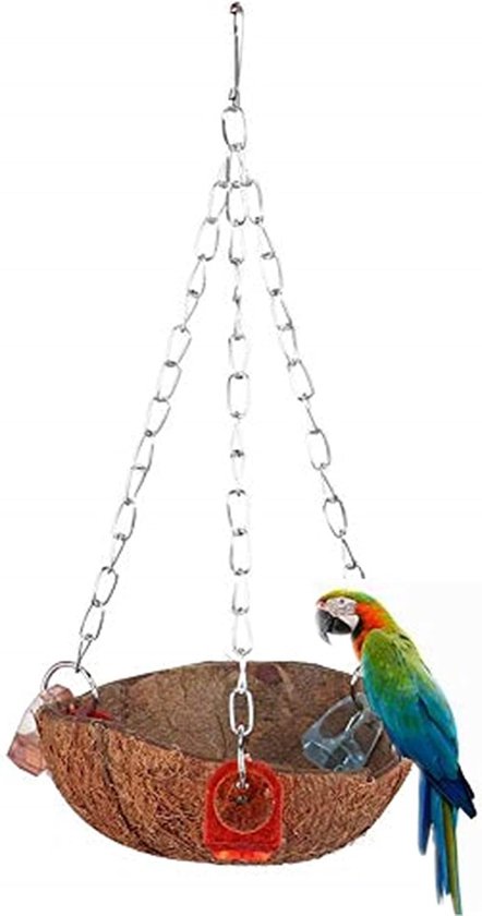 Natuurlijke Kokosnoot Vogels Swing Speelgoed - Opknoping Mand Sling - Acryl Ringen voor Eekhoorn Papegaai Budgie Parkiet Valkparkiet Conure Lovebird Finch Cockatoo Vogels
