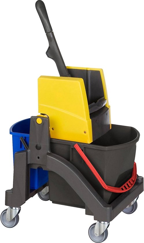 Natveegwagen - Reinigingswagen - Professioneel Schoonmaken - Dubbele Emmer Systeem - 40x40x84 cm - Blauw Rood