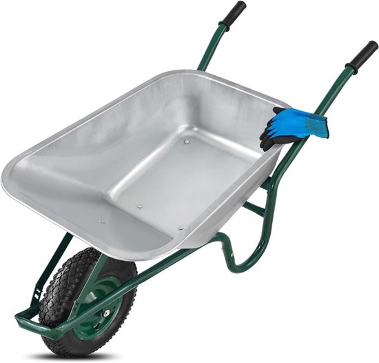 NBAP® Kruiwagen 160 Liter - Super Sterk Wiel - Top Kwaliteit - RVS- Zilver met groen van NBAP