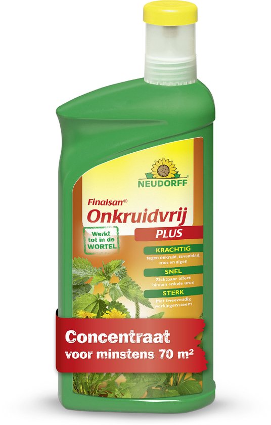 Neudorff Finalsan Onkruidvrij Plus - 1 liter Onkruidbestrijding Concentraat voor 70 m² - Onkruidverdelger tegen onkruid, zevenblad, mos en algen - Onkruidbestrijdingsmiddel voor gazon