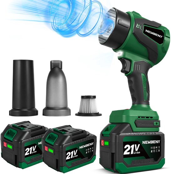 NewBeny Accu Bladblazer / Stofzuiger - 350 m/s Borstelloze Bladblazer - 2-in-1 Stofblazer - met 2x 4.5Ah Accu’s - voor dierenharen, tapijt thuis, bladeren, sneeuw en stof van Merkloos	