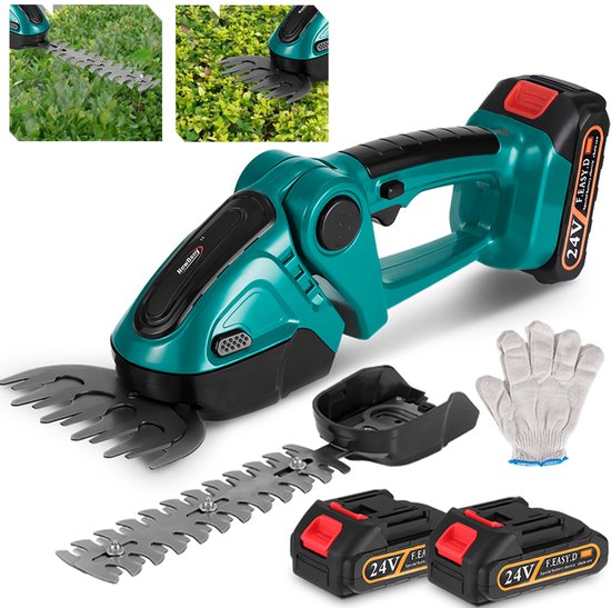 NewBeny Accu Heggenschaar - 2-in-1 Buxusschaar en Grasschaar - met 2x accu’s en 2 messen - Elektrische Grasschaar - voor struiken, hagen en planten van Merkloos	