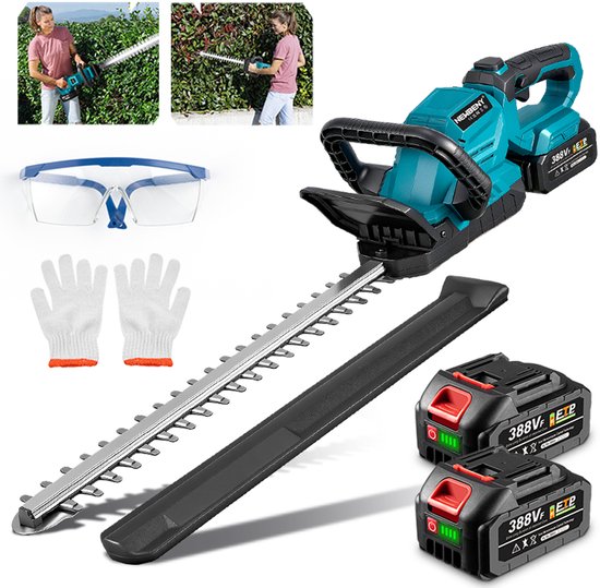 NewBeny Accu Heggenschaar - 53cm Bladlengte - lemmet met dubbele werking - Snijhoek 180° - Elektrische Heggenschaar - met 2x Accu's van Merkloos	