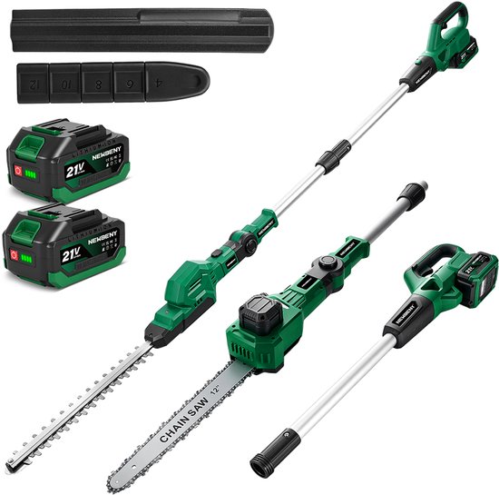 NewBeny Accu Telescopische Heggenschaar + Kettingzaag - 42 cm Dual-Action Heggenschaar - 12‑inch Kettingzaag - Takkenzaag - voor tuin, struiken en heggen