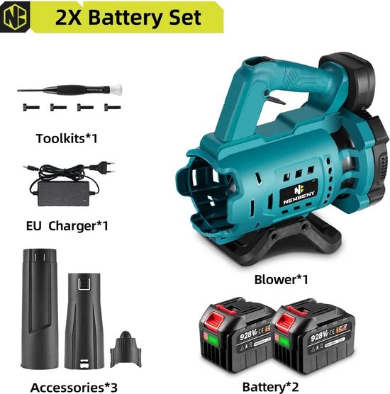 NEWBENY - Draadloze Elektrische Luchtblazer - inclusief 2 accu's - Geschikt voor Makita - Bladblazers - Luchtblazer elektrisch - 18500RPM - 18V - 22500mAh Batterij van Newbeny