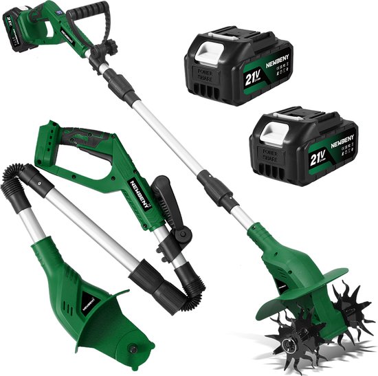 NewBeny Elektrisch Grondfrees - 600 tpm - Borstelloze Tuinfrees - met 2x 3.0Ah Accu's - 15 cm werkdiepte - 20 cm werkbreedte - Accu Motorhak - Extra handgreep van Merkloos	