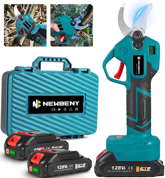 NewBeny Elektrische Snoeischaar - 35mm- Accu Snoeischaar - Takkenschaar - met 2× batterijen - Heggenschaar - Voor Snoeien van Takken & Heggen