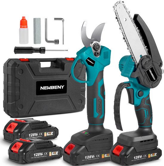NewBeny Kettingzaag + Elektrische Snoeischaar - Borstelloze Takkenschaar - met 2 Accu’s - Elektrisch Handkettingzaag - Automatische Kettingsmering van Merkloos	