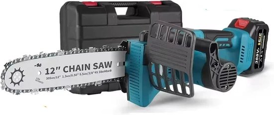 Newbeny Mini Kettingzaag - Incl. 1 Accu's - Snoeizaag - Takkenzaag - Inclusief Opbergkoffer - Met Accessoires - 12 Inch - Boomzaag van Newbeny