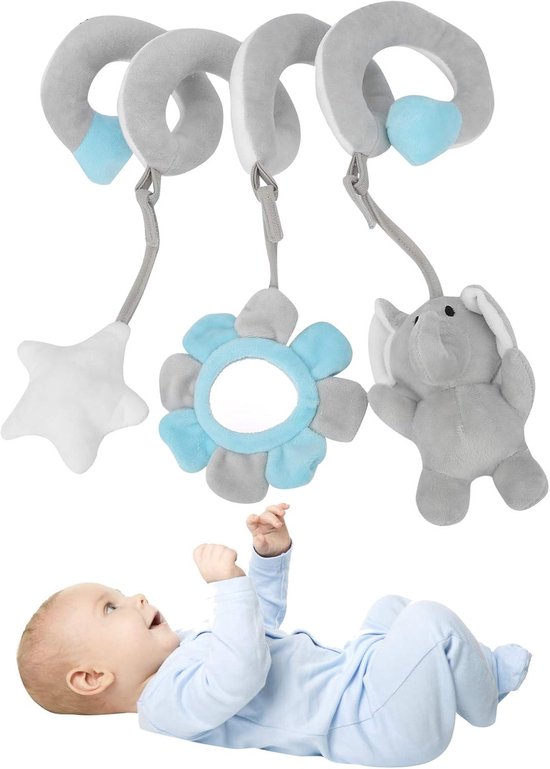 Newborn Clip Hanging Bed Plush Toy, Cute Cartoon Design Pram Stroller Hanging Calling Bell Stroller Car Rattle Activity Toys for 0-3 Years Old(Grey)