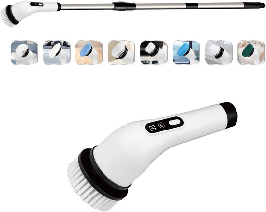 Nexxt Elektrische Schoonmaakborstel 9-in-1 - Draadloos - 3 Snelheden - Led Display - Uitschuifbare Steel - 60 Tot 90 Minuten - Voor Badkamer, Keuken, Tegels en Auto