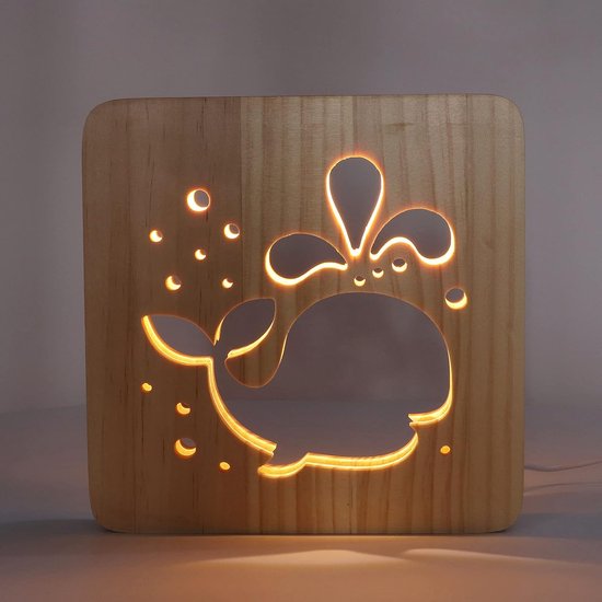 Night Light for Kids, Wooden 3D Lamp LED Warm White Light Cute Whale Pattern LED Bedside Night Light Creative for Baby Nursery van One Fire