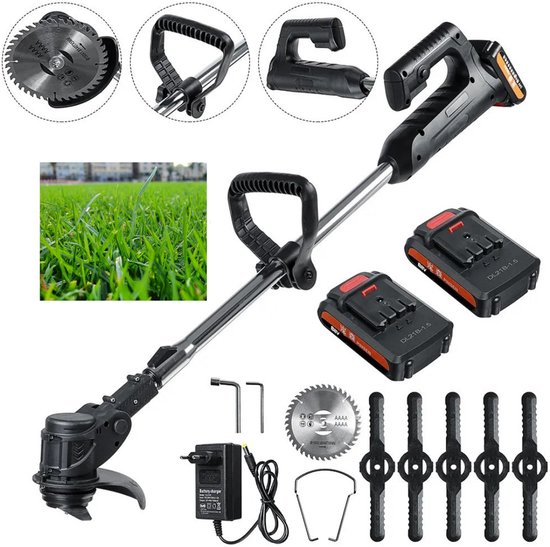 Nivard Kantenmaaier Electrisch - Met Accu - Draadloos - Voegenborstel - Grastrimmer - Kantensnijder - Onkruidborstel - Bosmaaier - Elektrische - Zwart - 2 Accu's van Merkloos	