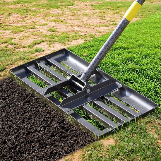 nivellering hark, 6 FT verstelbare lange handgreep niveau gazon hark, zwart zwaar niveau gazon & 1 inch diameter roestvrij stalen handvat gazon niveller hark, gazon niveller gereedschap voor bodem gras golfveld