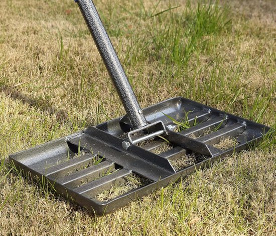 Nivelleringshak, 17 x 10 cm, zware gazonniveller, met verstelbare handgreep, vuil-grondniveau, gereedschap voor tuin (173 cm)