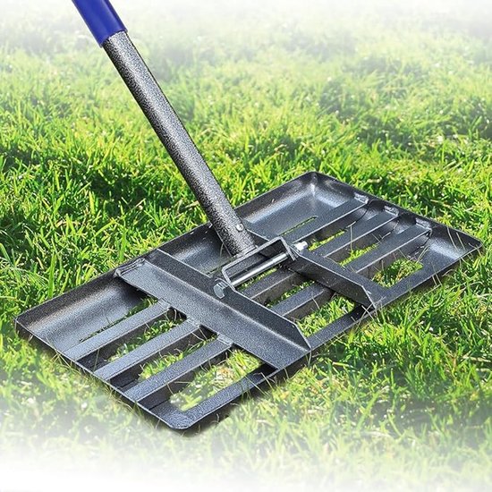 Nivelleringshark 43 x 25 cm gazonnivelleringshark met verstelbare steel - versterkte lassen en gladde rand voor grond, tuinverspreiding, landschapsarchitectuur/152 cm blauw van Merkloos	