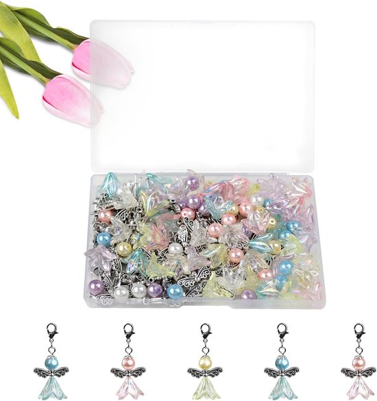 NIXRET Set of 50 Guardian Angel Building Kits Pearl Angel Craft Angel Pendants Pearl Angel Craft for Weddings Christenings DIY Craft (Colour) van Merkloos	