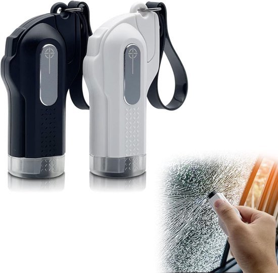 Noodhamer voor auto, busramenbreker, reddingsgereedschap, riemknipper, noodhamer met 2-in-1 riemknipper, veiligheidshamer met mes aan riem, noodgereedschap voor auto, sleutelring, set van 2