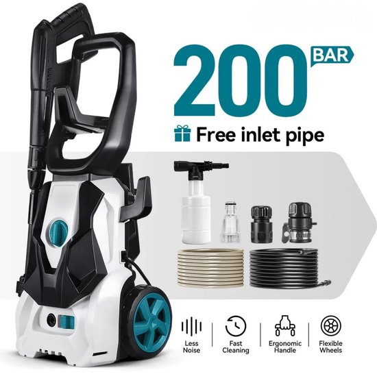 Norvia Hogedrukreiniger Met 200 Bar Druk - Terrasreiniger - Verstelbaar Mondstuk - Zeepreservoir Voor De Auto - 5 Meter Slang van Merkloos	