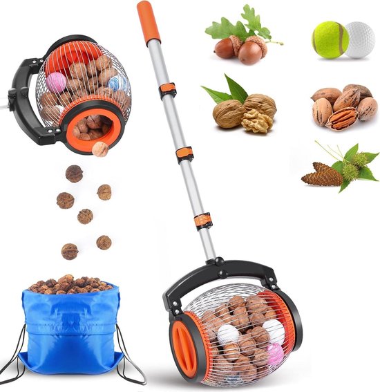 Noten en Fruitplukker - Oogst Gereedschap - Tuinwerkzaamheden - Efficiënt Rollend Ontwerp - Verstelbaar - Grijs