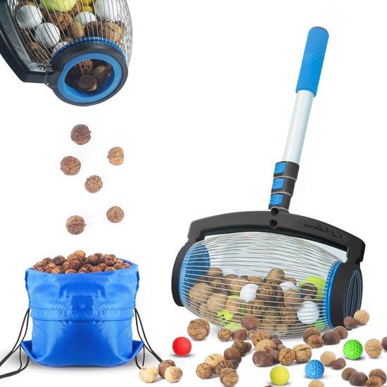 Notenraper – Walnootraper - Notenverzamelaar - Walnoten Raper - Verstelbare Lengte – Blauw – Inclusief opbergtas van Merkloos	