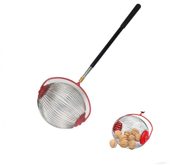 Notenverzamelaar -Fruitverzamelaar -Snel fruit plukken -intrekbaar en verstelbaar -Geschikt voor het verzamelen van appels, eikels, walnoten, kastanjes en andere noten, evenals golfballenverzamelaar -Rood van Roegaarden