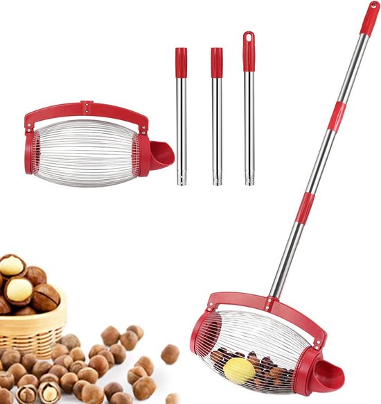 Notenverzamelaar - Notenprikker Harken - Tuinieren Fruit Verzamelen - Met Telescopische Stangen - 43 x 24 x 19 cm - Zilver van Merkloos	