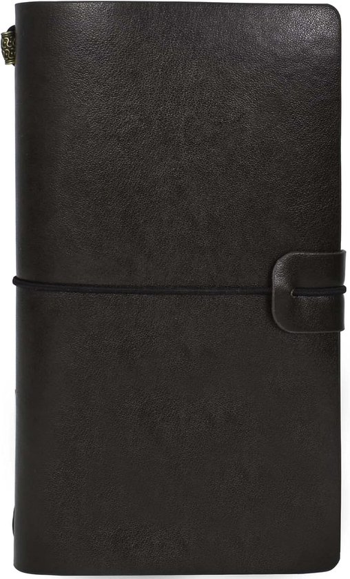 Notitieboek A6 - leer - 144 pagina's - draagbaar notitieboek - vintage notitieboek met kaartenvak en transparante tas van Merkloos	