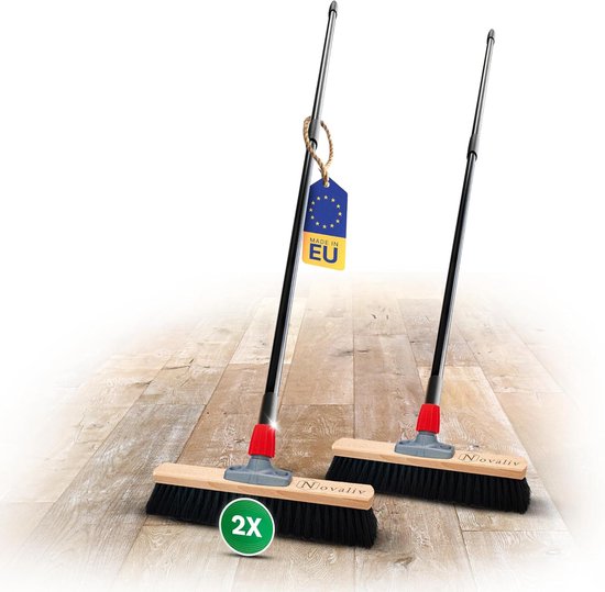 Novaliv 2x halbezem 40 cm met telescopische steel borstelharen synthetische borstel fijne bezem werkplaatsbezem met steel halbezem industriële bezem huisbezem veegbezem kamerbezem haarbezem terrasbezem zacht van Novaliv