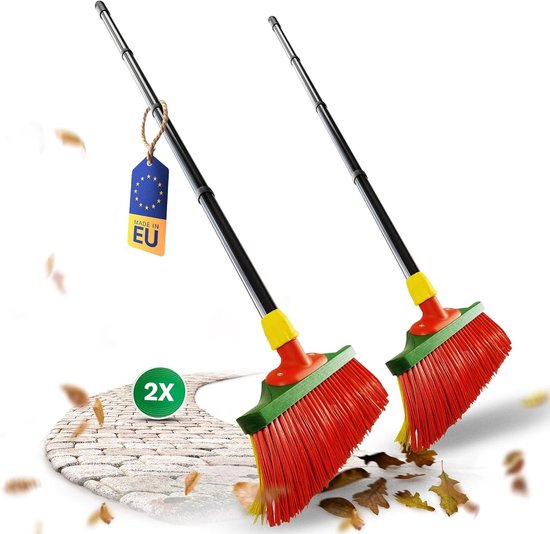 Novaliv 2X klauwbezem met steel 30cm, speciale bezem met gebogen borstelharen, rood en geel - ideaal als tuinbezem, schraapbezem, kunstgrasbezem, ideaal voor op de camping, straatbezem van Novaliv