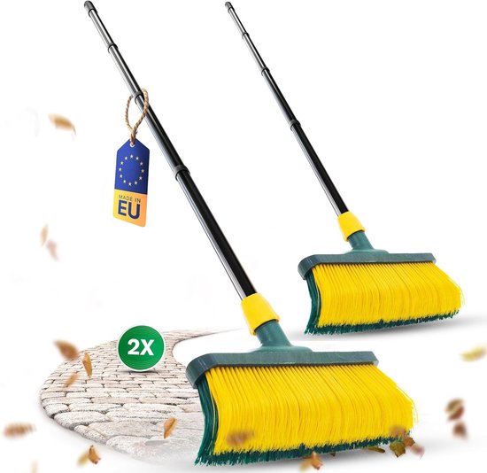 Novaliv 2X Premium klauwbezem met 40 cm steel, speciale bezem met gebogen borstelharen - ideaal als tuinbezem, schraapbezem, kunstgrasbezem, optimaal voor op de camping, straatbezem, veegbezem van Novaliv