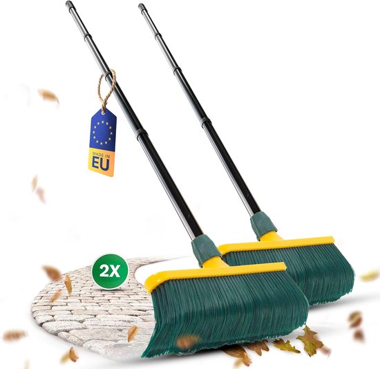 Novaliv 2X Premium klauwbezem met steel 30cm, speciale bezem met gebogen borstelharen en kunststof kop - ideaal als tuinbezem, schraapbezem, kunstgrasbezem, ideaal voor op de camping, straatbezem van Merkloos	