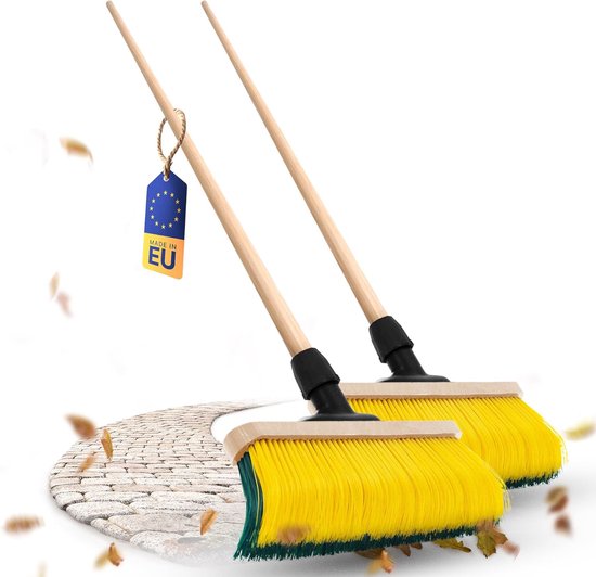 Novaliv 2X Premium klauwbezem met steel 50cm, speciale bezem met gebogen borstelharen - ideaal als tuinbezem, schraapbezem, kunstgrasbezem, optimaal voor op de camping, straatbezem, veegbezem