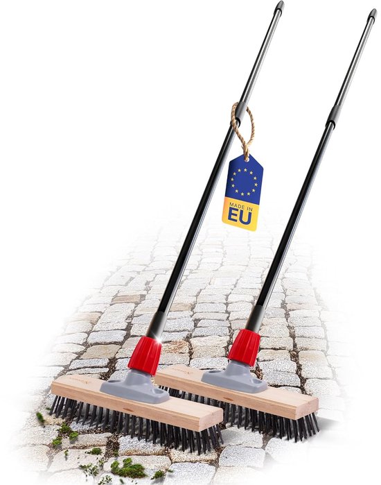 Novaliv 2X Robuuste staalborstel met steel Eenvoudige stalen bezem met telescopische steel Efficiënte mosverwijdering Straatbezem voor bestrating & tuin Stalen bezem Moskrabber Pizzabezem Pizzasteenborstel