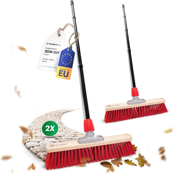 Novaliv 2x straatbezem 40 cm met steel buiten Elaston borstelharen Ideaal als bezem buiten Tuinbezem Harde borstelharen met steel Terrasbezem Tuinbezem Stalbezem Veegbezem Industriële bezem Buitenbezem van Merkloos	