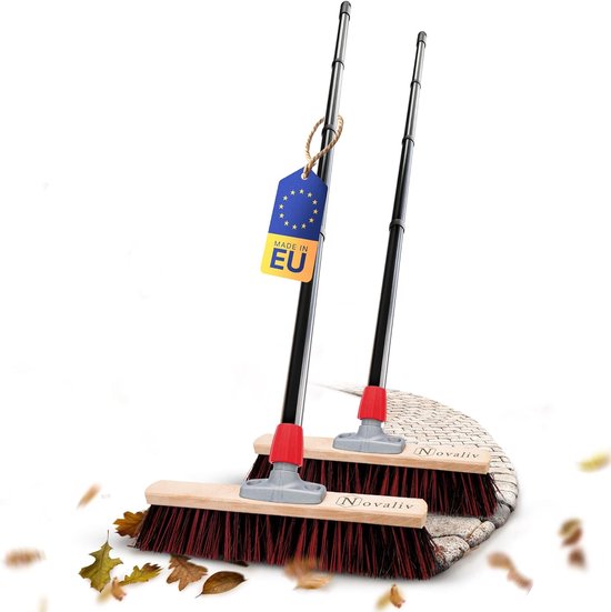 Novaliv 2x straatbezem 40 cm met steel voor buiten Arenga-Elaston borstelharen Ideaal als bezem voor buiten Tuinbezem Harde borstelharen met steel Tuinbezem Stalbezem Veegbezem Industriële bezem Buitenbezem van Novaliv