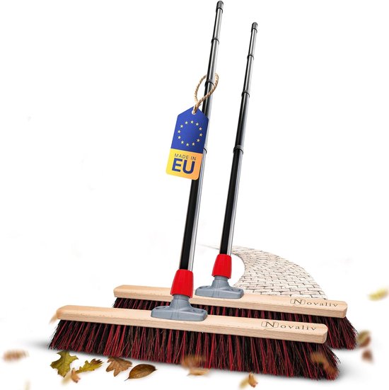 Novaliv 2x straatbezem 60 cm met steel voor buiten Arenga-Elaston borstelharen Ideaal als bezem voor buiten Tuinbezem Harde borstelharen met steel Tuinbezem Stalbezem Veegbezem Industriële bezem Buitenbezem van Novaliv
