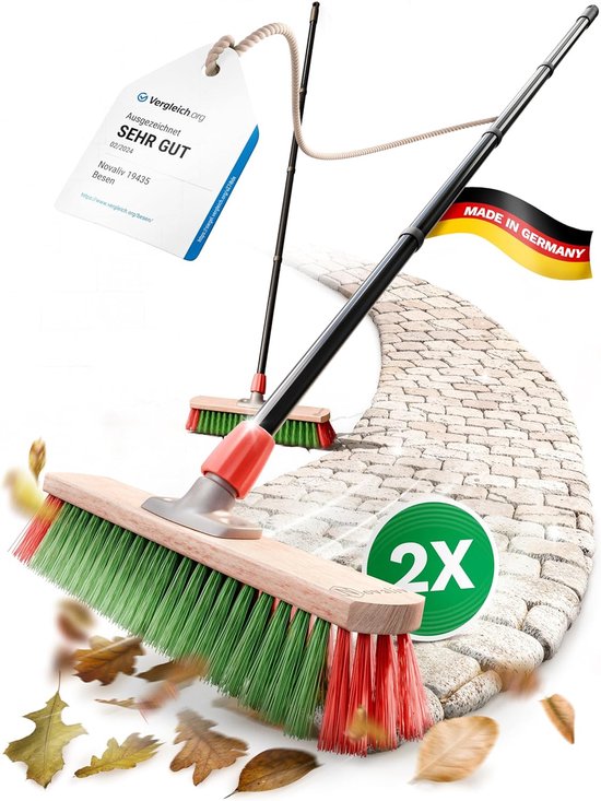 Novaliv 2x tuinbezem 40 cm met steel voor buiten Elaston borstelharen Ideaal als bezem voor buiten Straatbezem met steel Harde borstelharen Terrasbezem Tuinbezem Stalbezem Veegbezem Industriële bezem Buitenbezem van Novaliv