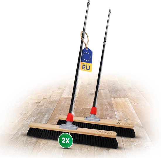Novaliv Grote Bezem 2X Halbezem 60 cm met Telescopische Steel Borstels Synthetische Borstels Bezem Fijne Werkplaatsbezem met Steel Halbezem Industriële Bezem Huisbezem Veegbezem Kamerbezem Haarbezem Bezem Groot van Merkloos	