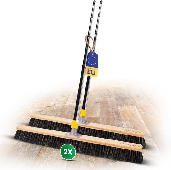 Novaliv Grote Bezem 2x Halbezem 80 cm met Steel Borstelhaar Mengsel Bezem Fijn Ideaal als Werkplaatsbezem met Steel Halbezem Industriële Bezem Huisbezem Veegbezem Kamerbezem Haarbezem Bezem Groot van Novaliv