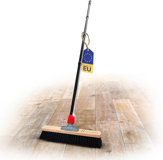 Novaliv halbezem 40 cm met steel borstelharen paardenhaar bezem fijne bezem met steel ideaal als werkplaatsbezem halbezem industriële bezem huisbezem natuurhaar bezem kamerbezem haarbezem huisbezem zacht van Novaliv